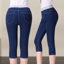 Women's Jeans Streetwear Stretch Capris Pants High Waist Skinny Woman Korean Fashion 2024 Summer Women Casual Knee Length Denim