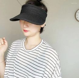 Wide Brim Hats 2024 Fashion Folds Design Women Empty Top Hat Summer Solid Color Large Sunscreen Outdoor Elastic Fabric Sports Sun Cap