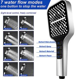 Set NEW SquarBlack Shower Head Adjustable 7mode Shower Faucet Large Panel Flow Rainfall Skin ABS Hand Held Shower Bathroom Accessory