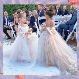 Lace Flower Girl Dress Bows Children's First Communion Dress Princess Tulle Ball Gown Wedding Party Dress 2-14 Years 314l