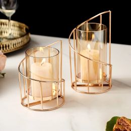 Holders Luxury Metal Candle Holder Multifunctional Glass Flowers Vase Dining Table Living Room Candle Home Decoration Accessories Gifts