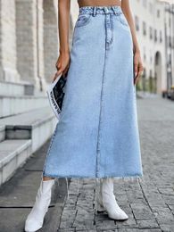 Skirts Women Ligh Blue Long Denim Skirt Ladies Maong Maxi High Waist Jean A Line Dress For