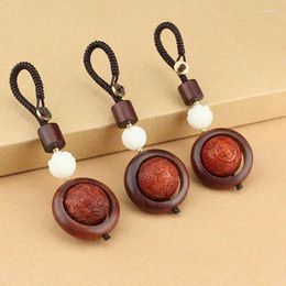 Keychains Unisex Vintage Handmade Nepal Buddhist Beads Wooden Keychain Mobile Phone Chain Pendant Fashion Creative Accessories Gift