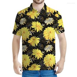 Men's Polos Hawaiian Floral 3d Printed Polo Shirts For Men Flower Pattern Tee Shirt Women Button Loose T-shirt Street Lapel Short Sleeves