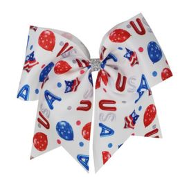 12pcs lot 4TH OF JULY 7inch American Flag JOJO SWIA hair bow Cheer Bow Stars and Stripes chip elastic band girl Hair Accessories 216V