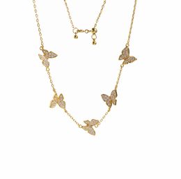 2021 Fashion Exquisite Diamond Four Leaf Clover Butterfly Pendant Crystals Clavicle Chain Necklace 18K Gold for Van WomenGirls We3066149