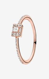 Rose gold plated CZ diamond Wedding RING Women Girls Gift Jewellery for 925 Silver Sparkling Square Halo Ring with Original box1001697