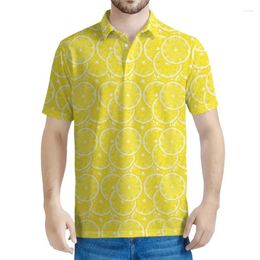 Men's Polos Cartoon Yellow Lemon Polo Shirt For Men Loose Short Sleeves 3d Printed Fruits Button Shirts Tops Summer Casual Lapel Tees