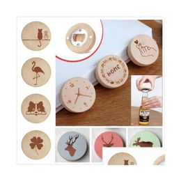 Openers 17 Styles Wooden Fridge Magnet Beer Bottle Opener Wood Refrigerator Mes Sticker Creative Cam Protable Home Decoration Drop Del Dhqo5