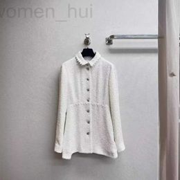 Women's Jackets designer Spring/Summer New Product Light Luxury Coarse Tweed White Collar Mid length Coat for Women OYAE