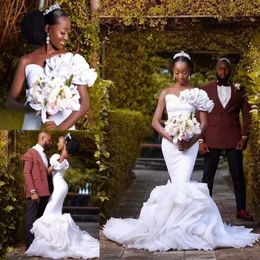 فساتين الكتف حورية البحر 2021 واحدة من الكشكشة ثاتة القطار Sweep Train Made African Wedding Bridal Vestido de Novia