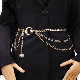 sories 1 piece of womens waist chain belt used for dresses with a moon star belt gold and silver womens clothing chain accessories J240506