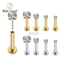 Body Arts Right Grand ASTM F136 Titanium 18G/16G Threadless Push Pin Labret Stud CZ Cartilage Earring Helix Tragus Nose Stud Piercing d240503