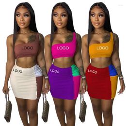 Work Dresses Customized Sexy One Shoulder Crop Top Dress Patchwork Women Elegant Western For Female Party 2 Pc Skirts With Tops