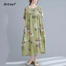 Party Dresses Short Sleeve Oversized Cotton Vintage Floral In For Women Casual Loose Long Woman Summer Dress Elegant Clothes 2024