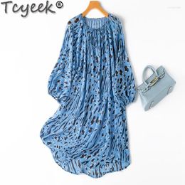 Casual Dresses Mulberry Silk Dress Print Elegant For Women Fashion Beach Loose Fit Summer 2024 Vestido Mujer