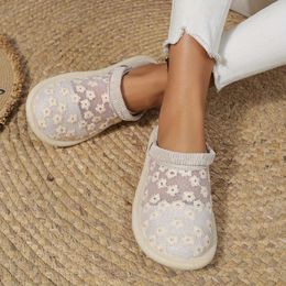 Sandals Women's Flower Pattern Flat Slides Mesh Closed Toe Slip On Mules Casual Breathable Outdoor