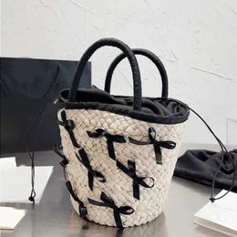 10A Fashion Casual Bucket Canvas Women Shoulder Bag Purse Body Zipper Crossbody Designer-Straw Bow Knitting Cross Handbag Purse Drawstr Xnng