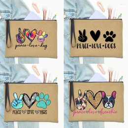Storage Bags Peace Love Dogs Colour Printing Zipper Pouch Clutch Ladies Large Capacity Travel Shopping Lipstick Cosmetics Wristlet Bag