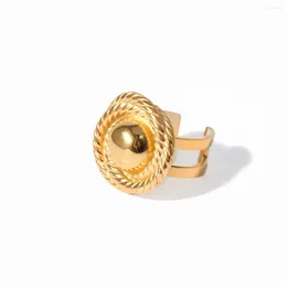 Stud Earrings Uworld Stainless Steel Texture Thread France Metal Gold Color Round Finger For Women Temperament Jewelry Anillos Mujer