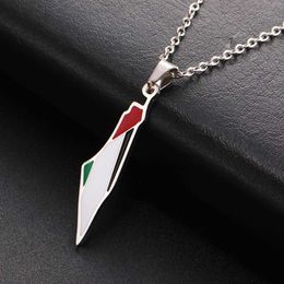 Pendant Necklaces My Shape Palestine Map Flag Pendant Necklace Mens Stainless Steel Map Geographical Necklace Jewellery Wholesale H240504