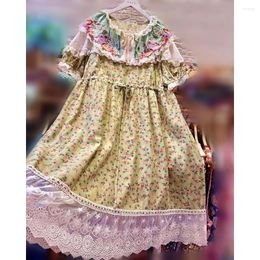 Party Dresses Women Vintage Mori Girl Lace Embroidery Cotton Linen Loose A-line Long Midi Dress Summer Kawaii Cottage Core Stylish Tunic