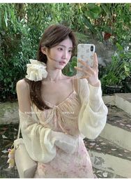 Casual Dresses Fragmented Floral Suspender Dress For Women In Early Spring 2024 Lace Patchwork French Long Skirt Seaside Vacation Style