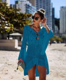 New openwork knit skirt trumpet sleeve beach cover-ups jacket sexy bikini blouse sunsn clothing swimsuit outside6841075