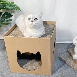 Houses Cat House Scratching Board Pet Folding Pets House With Scratch Pads Corrugated Cat Cardboard Box For Rabbit Hideout Cat