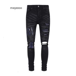 Cashew Purple Jeans Mens Fashion Embroidered Jean 2024 Letter Demin Trendy Skinny Fashion Amiirii BYEP