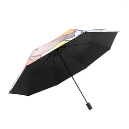 Umbrellas Compact Folding Umbrella Parasol Easily Collapsible Lightweight Tri-fold UV Sun For Rain & Windproof