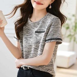 Women's T-Shirt 2024 New Summer KPOP Fashion Super Loose Womens Casual T-shirt Retro Spliced Plain Pattern Unique Short Sleeve O-Neck TopL2405