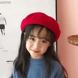 Caps Hats Fashionable wool beret solid color childrens baby hat autumn and winter styling accessories Hipster Painter hat WX