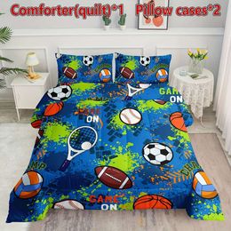 Duvet Cover Football Basketball for Boys Girls,Football Duvet 3Pcs in Bedding Sets with 1 Comforter and 2 Pillowcases All Season