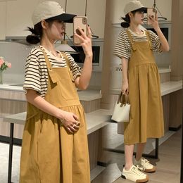 Sommer Mode schwangere Frauen locker mittelgroße Gurtkleid Set Western Style Trendy Mutter Kurzarmrock