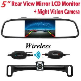Wireless 5 Inch Rear View Mirror Monitor Car Backup Camera Kit Night Vison For Pickup SUVs Vans