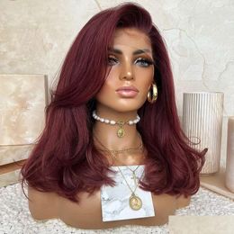 Synthetic Wigs Bury Red Short Wavy Lace Front Wig Human Hair Bone Straight Bob Preplucked Transparent For Women Drop Delivery Products Dhzck