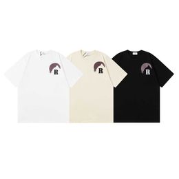 High Quality Original Rhuder Designer t Shirts Fashion Moonlight Black Moon Print Loose Casual Versatile Short Sleeved Tshirt for Men Women of with 1:1 Logo