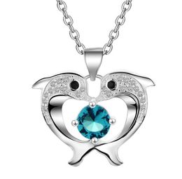Whole Cute 925 Sterling Silver Plated Dolphin Pendant Necklace with Zircon Fashion Party Jewelry for Women Christmas Gifts 6147798