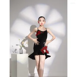 Stage Wear Latin Dance Training Suit For Girls Summer Professional Skirt Competition Embroidery