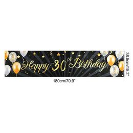 Banner Flags Black Gold Happy Birthday Banner Balloon Flag Adult 30th 40th 50th 60th Birthday Party Decoration Supplies Bunting Anniversary
