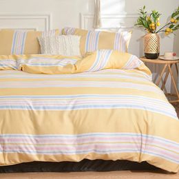 Queen Quilt Cover Sets Yellow Striped Duvet with Pillowcase cobertor 2 plazas cama King Size dekbedovertrek 240x220 240506