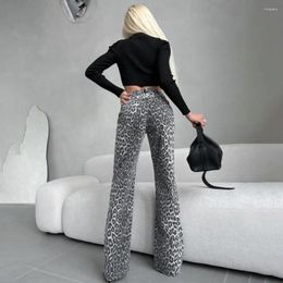 Women's Pants Button Zipper Leopard Print Wide Leg Jeans For Women With High Waist Pockets Stylish Long Trousers