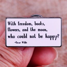 with freedom books flowers and the moon who could not be happy pin Wilde poem lapel pinCute Anime Movies Games Hard Enamel Pins Collect Metal Cartoon Brooch