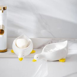 Dishes 2023 Yellow Duck Shape Soap Box Cartoon Soap Dish Drainable Soap Holder Soap Container Soap Dish For Tray Bathroom Accessories