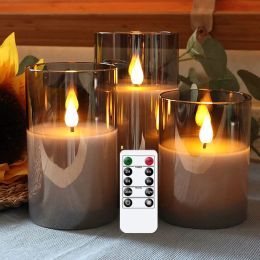 Holders 3PCS LED Simulation Electronic Remote Control Candle Glass Candle Holder Flameless Warm Light Holiday Decoration Candle Light