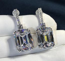 Luxury Emerald Cut 3ct Lab Diamond Dangle Earring Real 925 Sterling silver Jewellery Party Wedding Drop Earrings for Women Bridal3813017