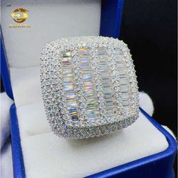 Designer JewelryBaguette VVS Moissanite Big Square Design Ring hip hop 925 Sterling Silver ring for Fashion Jewellery