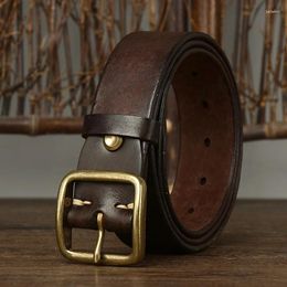 Belts 3.8CM Pure Cowhide Luxury Genuine Leather For Men Brand Strap Male Brass Buckle Designs Retro Jeans Cowboy Cintos