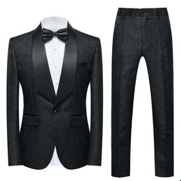 Garnitury 2 mężczyzn Wspaniałe kawałki smoking wzorzyste ślub szal klapa jeden guziki Pockets Dostosuj spodle płaszcza Moda Formal Casual Prom Tailored